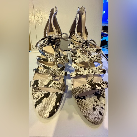 Alafani Prima Snakeskin Strappy Stack Heels - Picture 1 of 3